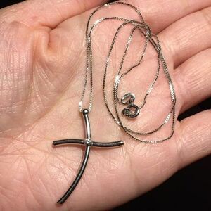 Aurafin Solid 14k Italy white gold cross Necklace